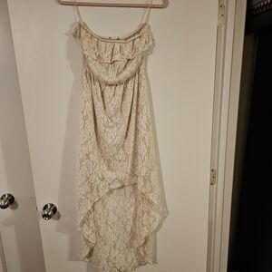 Lined Cream Lace High-Low Dress